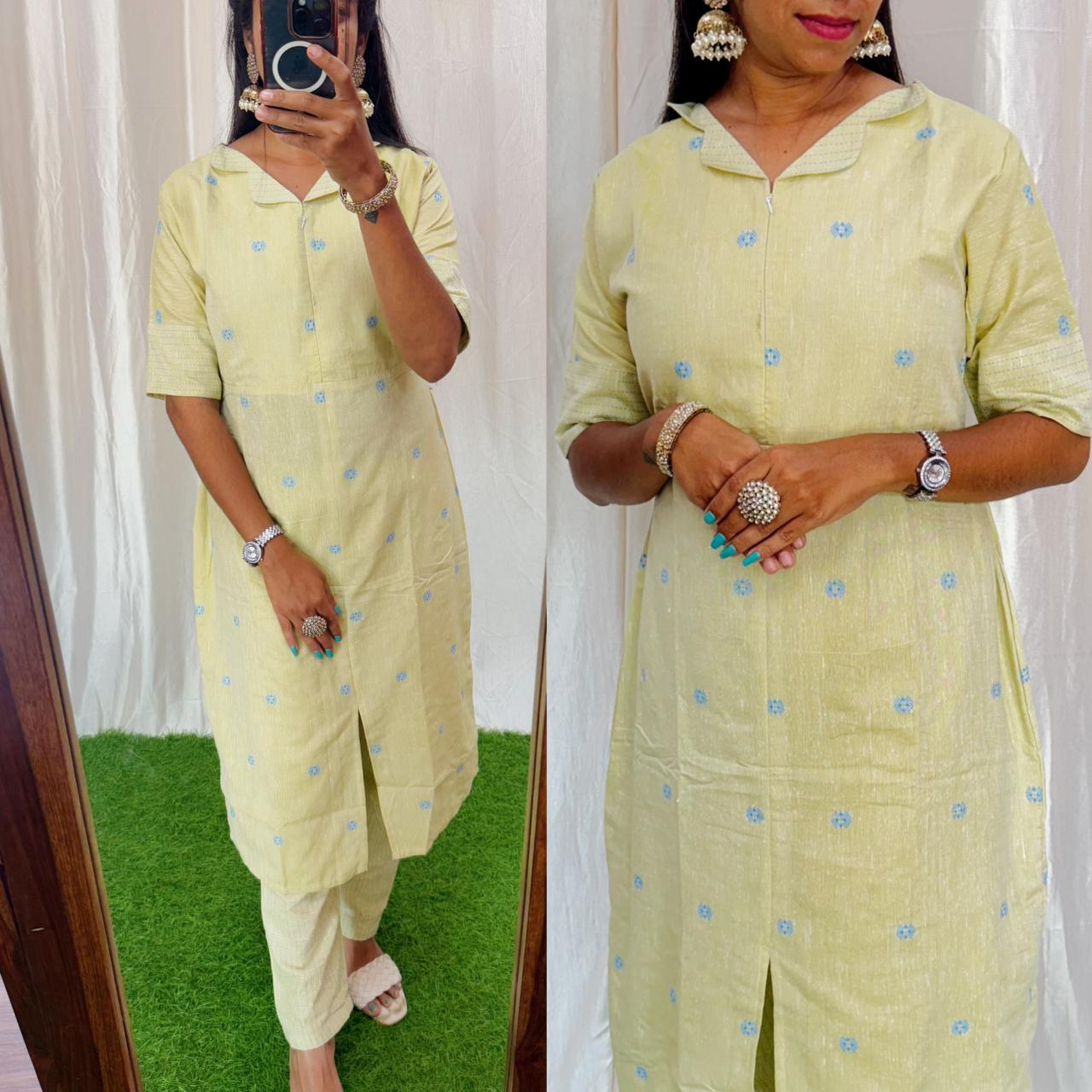 Premium Handloom Cotton with butta weaves Coord Set CENTER ZIP FC0116