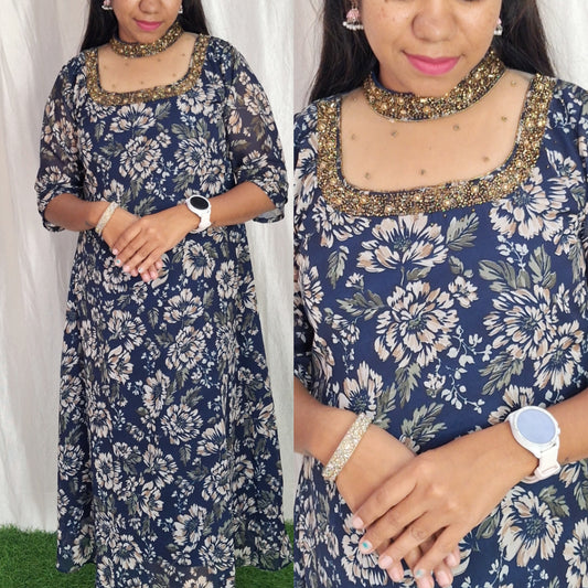 Buy 1 Get 1 Free Jewel neck Handwork Kurti with Lining ( Non Feeding only)-044
