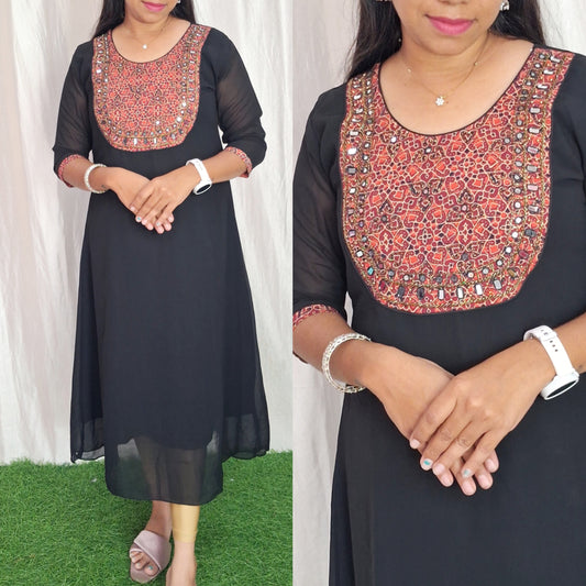 Buy 1 Get 1 Free Handwork Georgette Dress with Lining ( Non Feeding only)-034