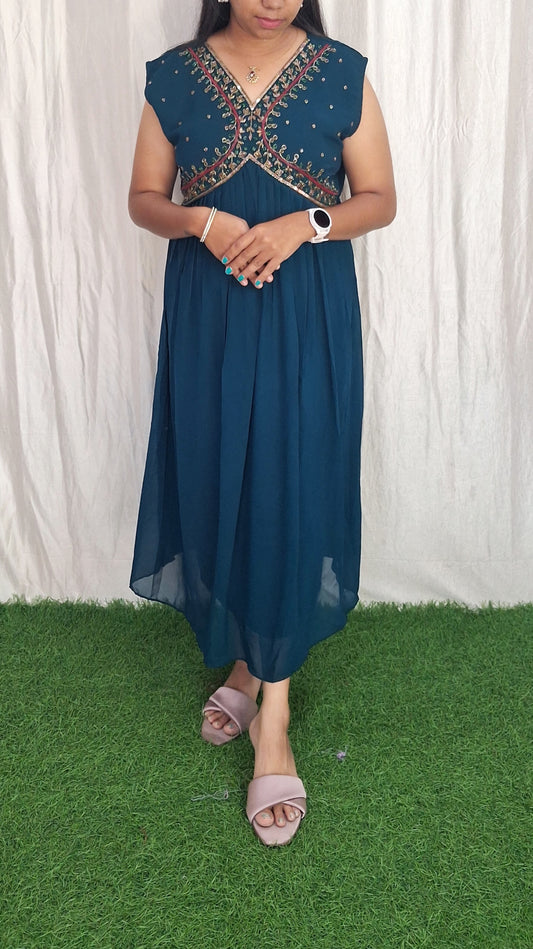 Buy 1 Get 1 Free Sleeveless Handwork Georgette Dress with Lining ( Non Feeding only)-038