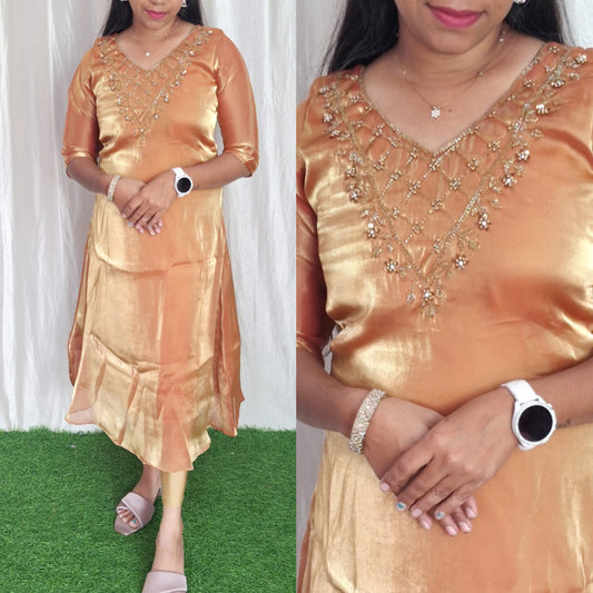 Organza silk handwork Kurti (with Lining) ( Non Feeding only)