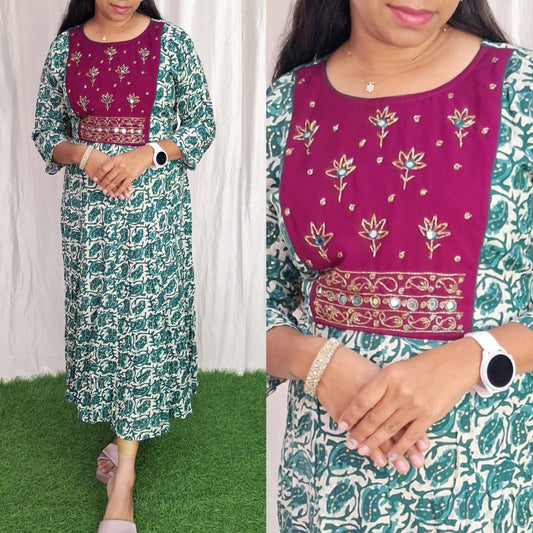Buy 1 Get 1 Free Rayon handwork Kurti with Lining ( Non Feeding only)-31