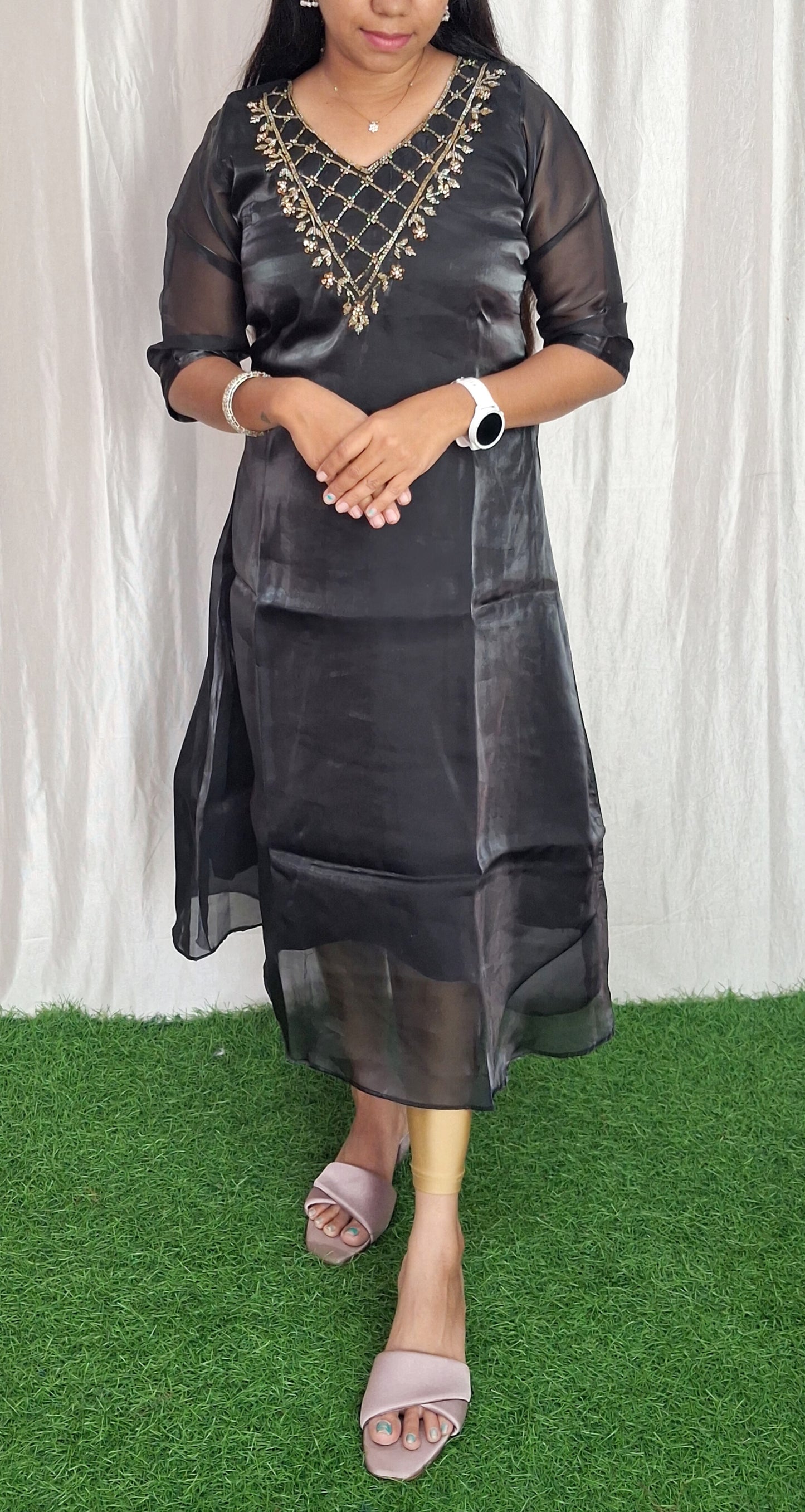 Organza silk handwork Kurti (with Lining) ( Non Feeding only)