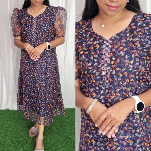 Buy 1 Get 1 Free Oragnza Printed work Kurti (with Lining) ( Non Feeding only)-106