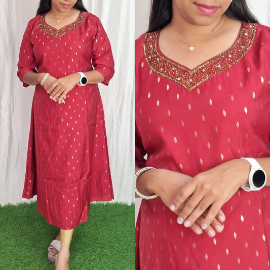 Buy 1 Get 1 Free Cotton Silk handwork Kurti (with Lining) ( Non Feeding only)-103