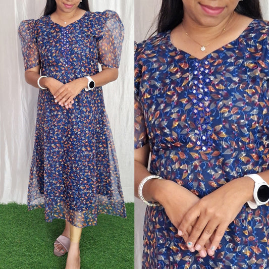 Buy 1 Get 1 Free Oragnza Printed work Kurti (with Lining) ( Non Feeding only)-107