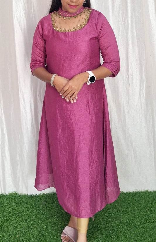Buy 1 Get 1 Free Jewel neck Handwork Kurti with Lining ( Non Feeding only)