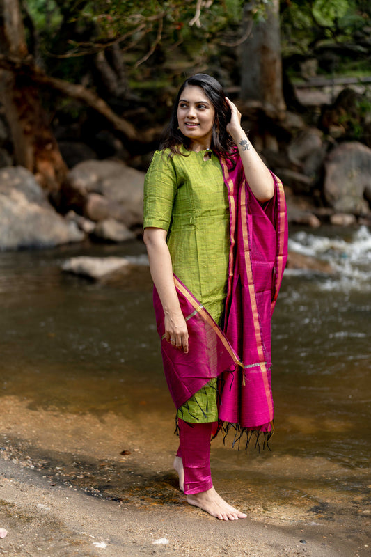 Premium Raw Silk Salwar Set-(Top,Bottom,Duppatta)- Feeding/Non Feeding-Green