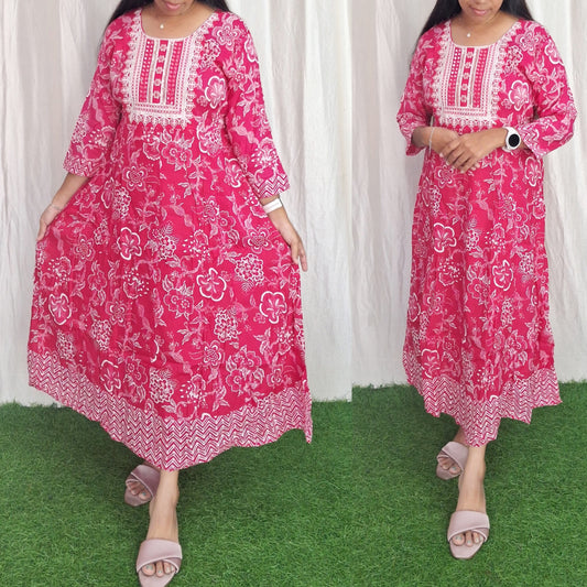 Buy 1 Get 1 Free Rayon Embroidery Kurti( without lining) ( Non Feeding only)-066