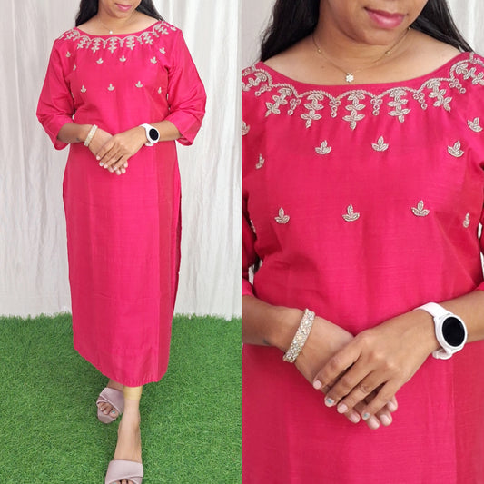 Buy 1 Get 1 Free Cotton Silk handwork Kurti (with Lining) ( Non Feeding only)-101