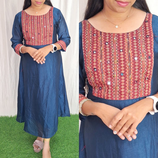 Buy 1 Get 1 Free Vichitra Silk Kurti with Lining ( Non Feeding only)-30