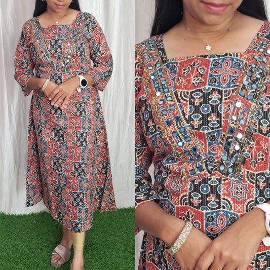 Buy 1 Get 1 Free Kantha Cotton Handwork Kurti with Lining ( Non Feeding only)-33