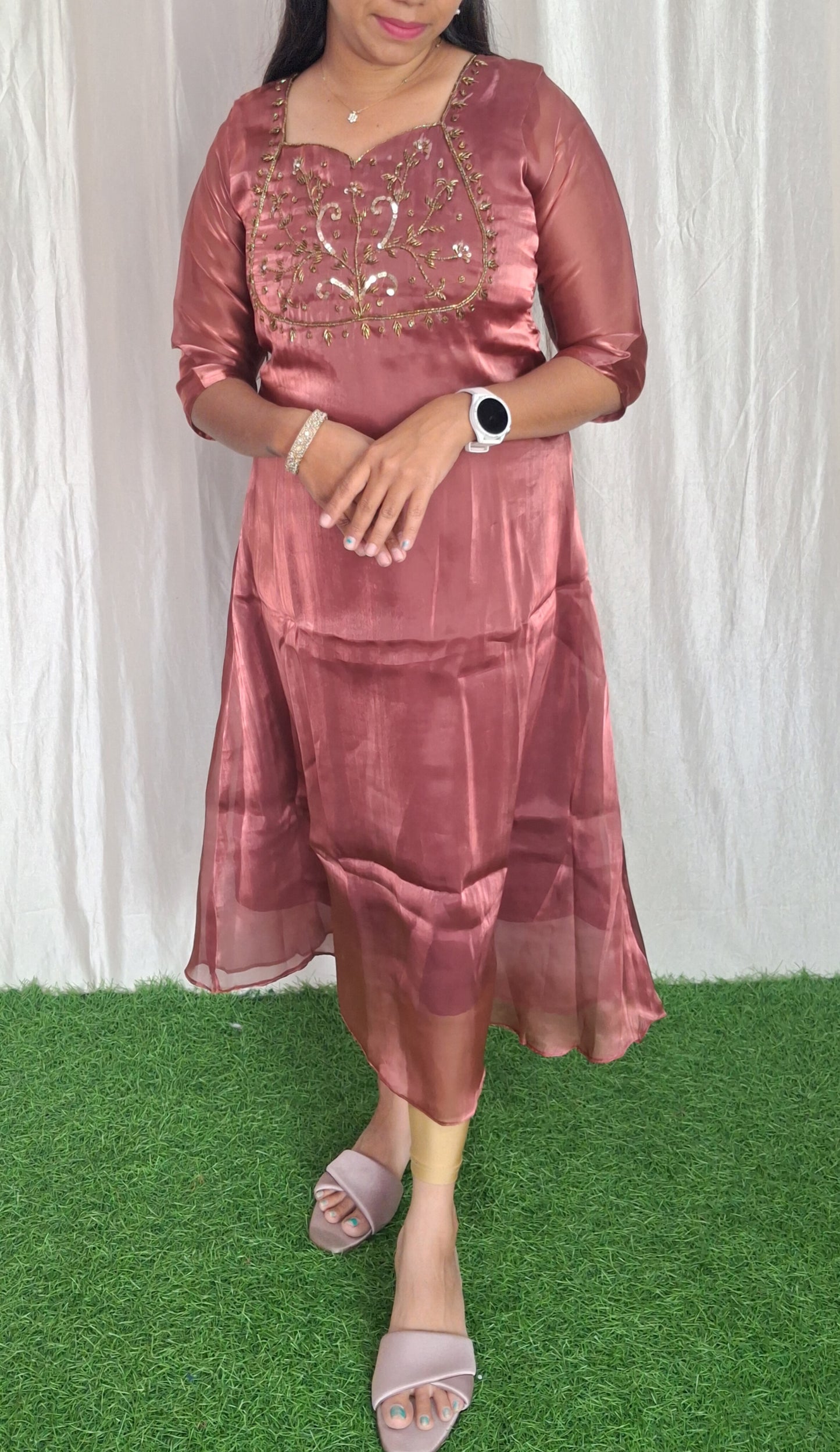 Organza silk handwork Kurti (with Lining) ( Non Feeding only)