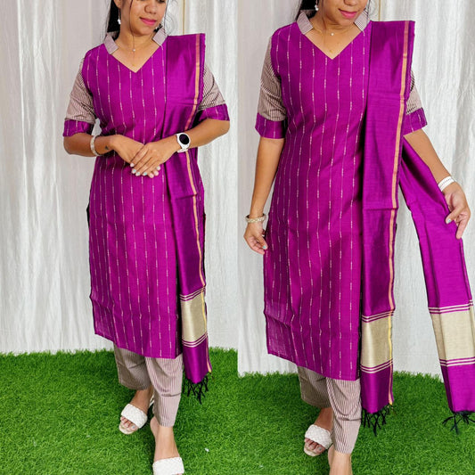 Premium Raw Silk Salwar Set-(Top,Bottom,Duppatta)-Non Feeding Only FC0316
