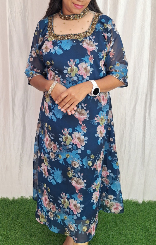 Buy 1 Get 1 Free Jewel neck Handwork Kurti with Lining ( Non Feeding only)