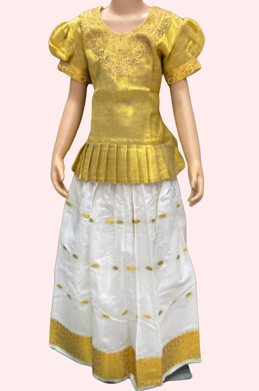 Pattu Pavadai Gold and white set