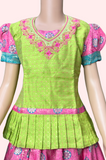 Pattu Pavadai Green And Pink Bottom
