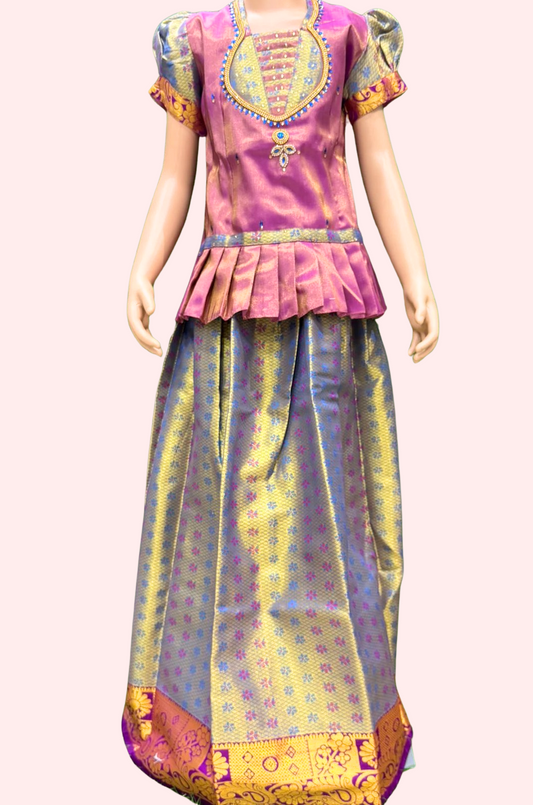 Pinkish Blue  Stoned Pattu Set