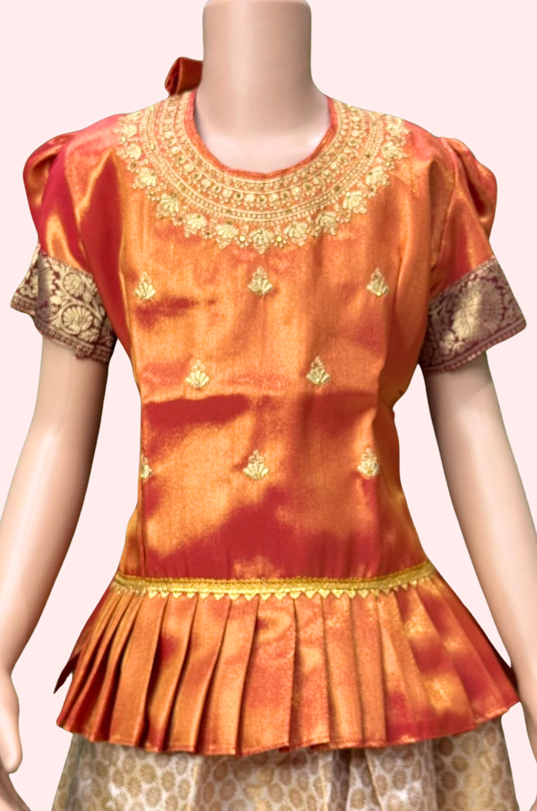 Orange Embroidery Worked Pattu Set
