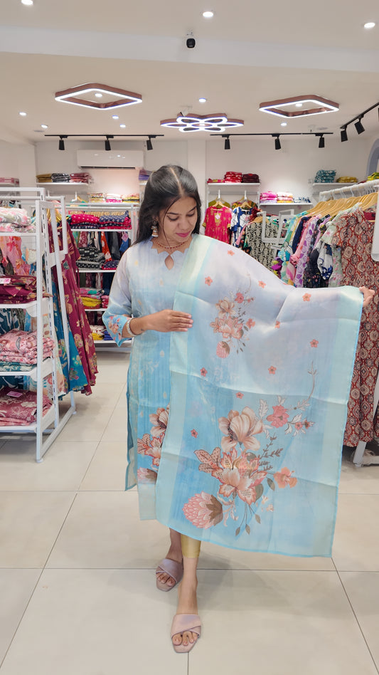Feeding Premium Tissue Digital Printed  Kurti and Dupatta Set FC0127