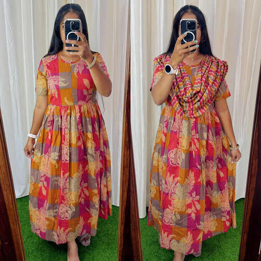2 in 1 Cotton Maxi with Detachable Duppata ( Centre zip and Lining attached) FC0012