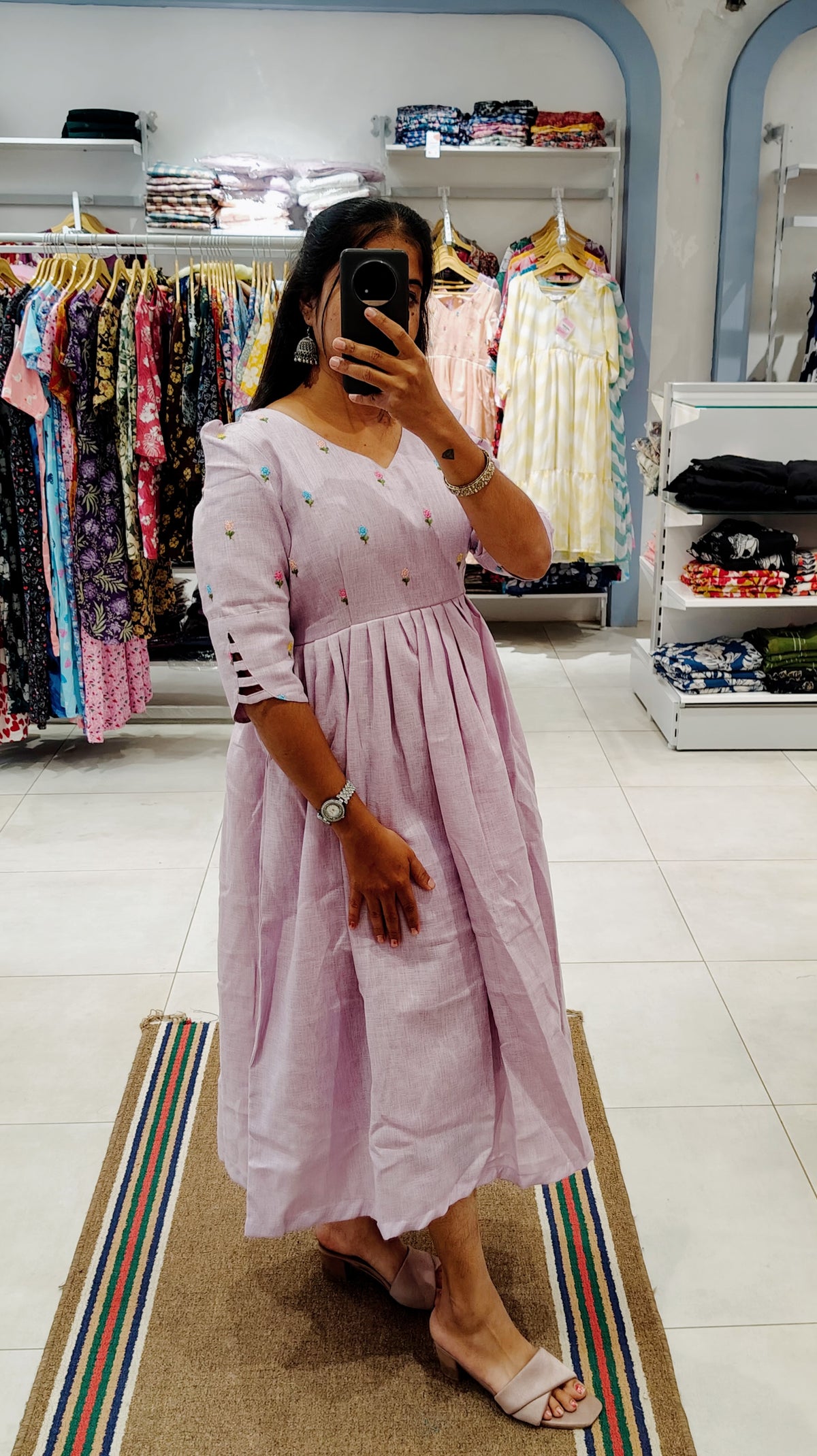 Premium Linen-Cotton Embroidery Maxi ( with cotton Lining ) [Exclusive Non-Feeding]