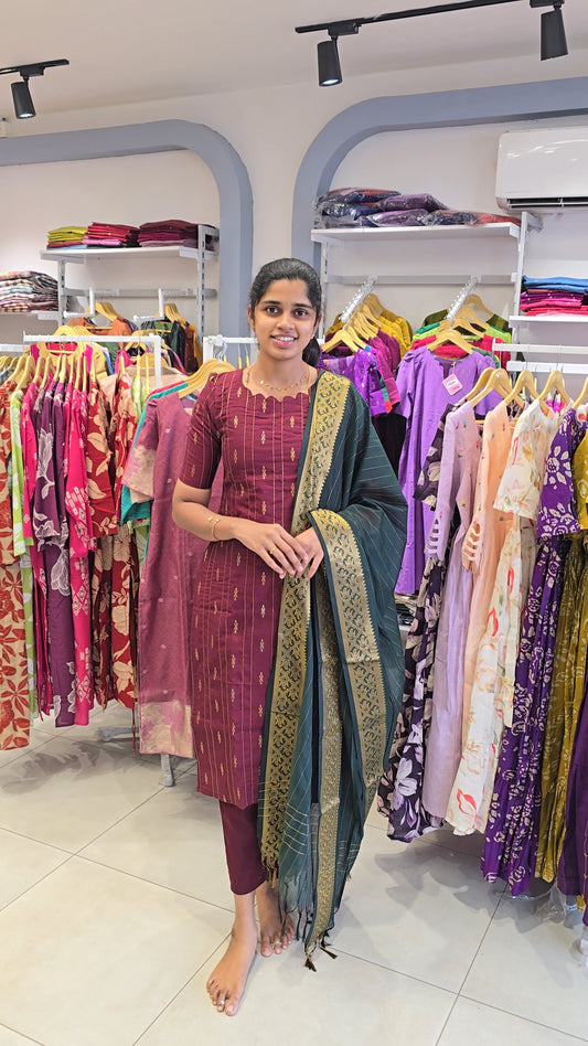Premium Raw Silk Salwar Set-(Top,Bottom,Duppatta)-Non Feeding Only