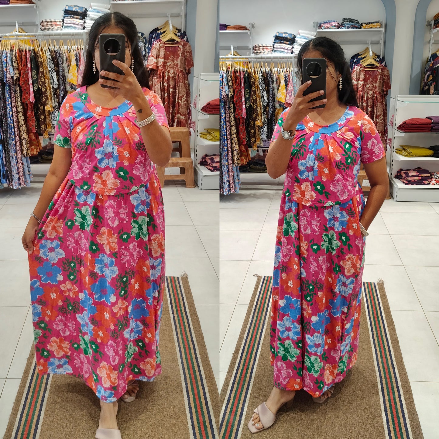 FLF066 Frill Zipless maternity/feeding Loungewear Maxi Pull up Model | Buy 3@1200+ship