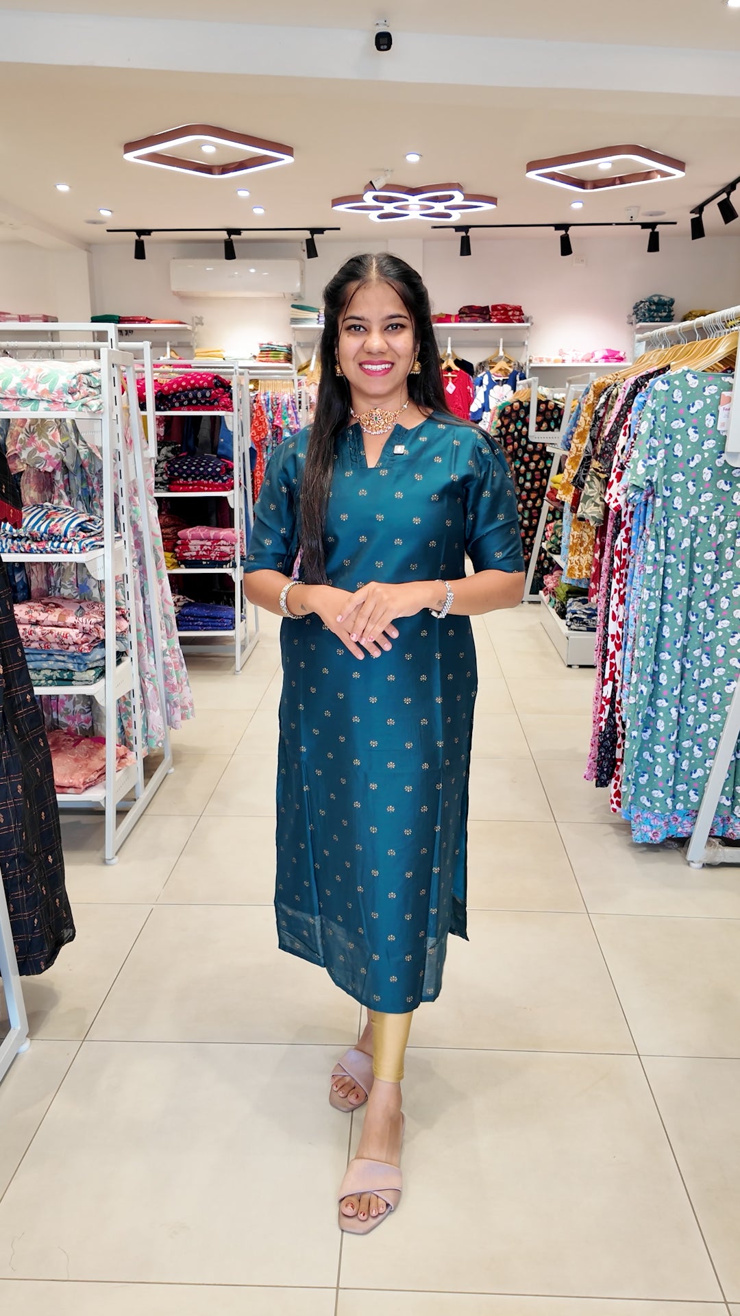 Premium Raw Silk Printed Kurti (With Lining) Non-Feeding | Green
