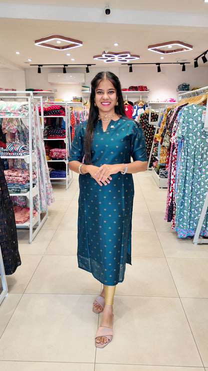 Premium Raw Silk Printed Kurti (With Lining) Non-Feeding | Green