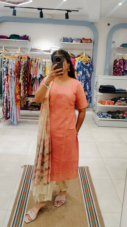 Premium Silk Cotton Salwar Set-(Top,Bottom,Duppatta)- Feeding (With lining)