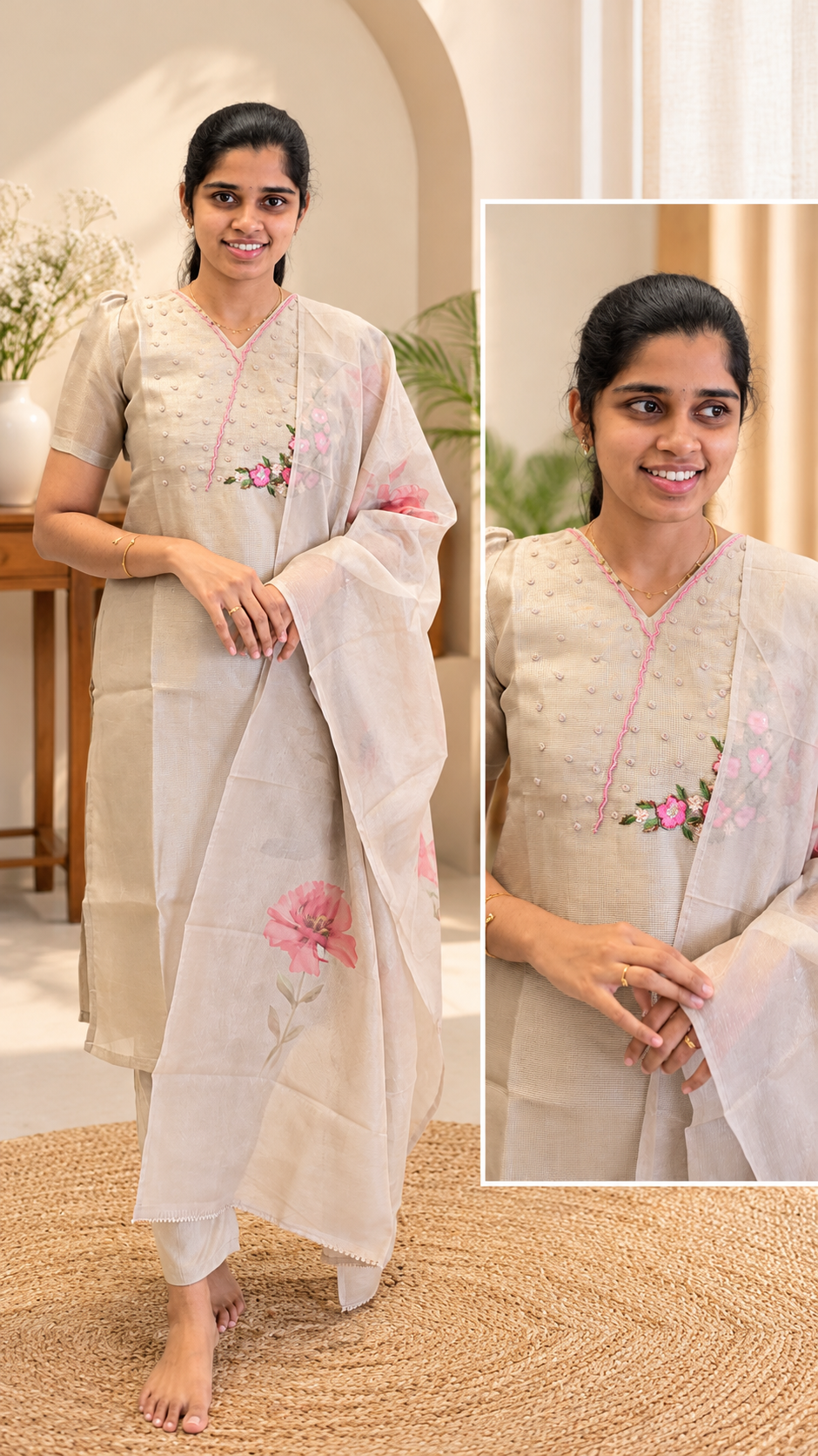 Premium Ethnic Tissue Salwar Set-(Top,Bottom,Duppatta)-Non Feeding Only