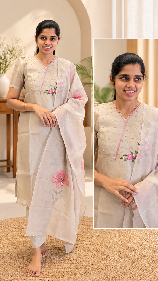 Premium Ethnic Tissue Salwar Set-(Top,Bottom,Duppatta)-Non Feeding Only
