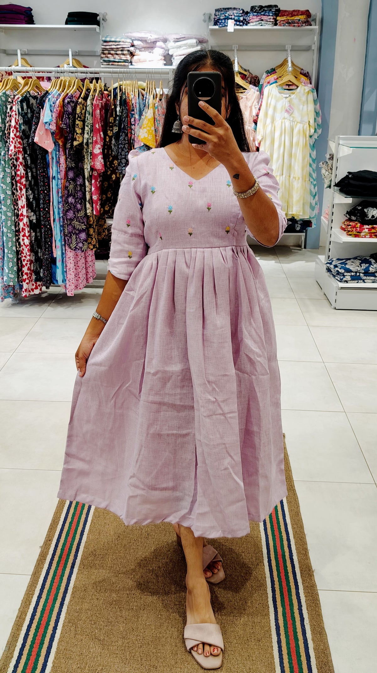 Premium Linen-Cotton Embroidery Maxi ( with cotton Lining ) [Exclusive Non-Feeding]