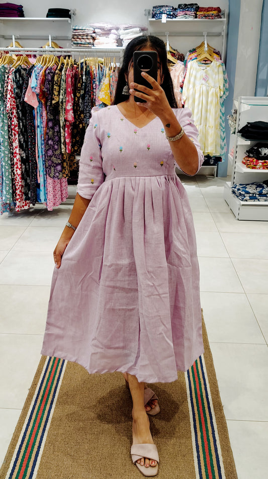 Premium Linen-Cotton Embroidery Maxi ( with cotton Lining ) [Exclusive Non-Feeding]
