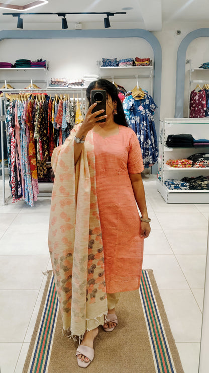 Premium Silk Cotton Salwar Set-(Top,Bottom,Duppatta)- Feeding (With lining)