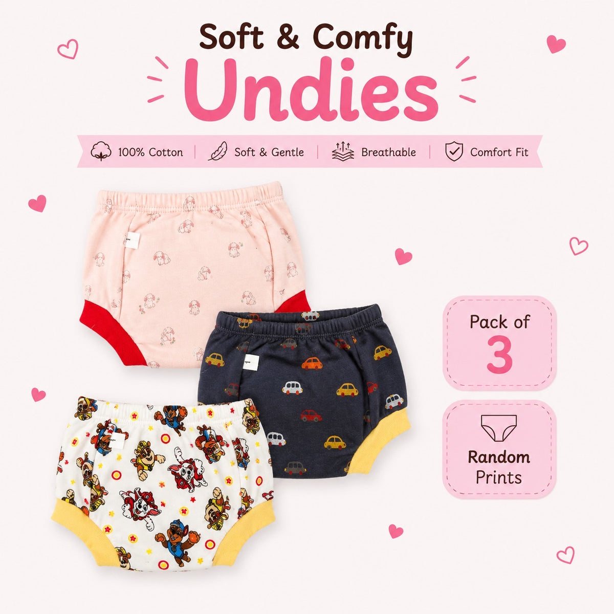 Reusable Padded Undies for Babies
(Pack of 3) Print will Vary