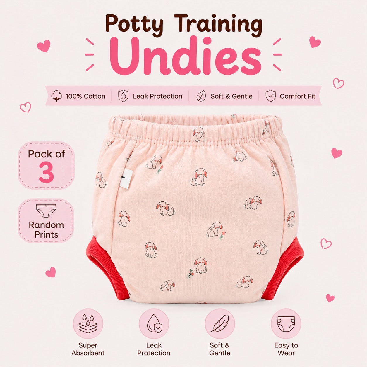 Reusable Padded Undies for Babies
(Pack of 3) Print will Vary