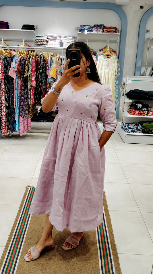 Premium Linen-Cotton Embroidery Maxi ( with cotton Lining ) [Exclusive Non-Feeding]