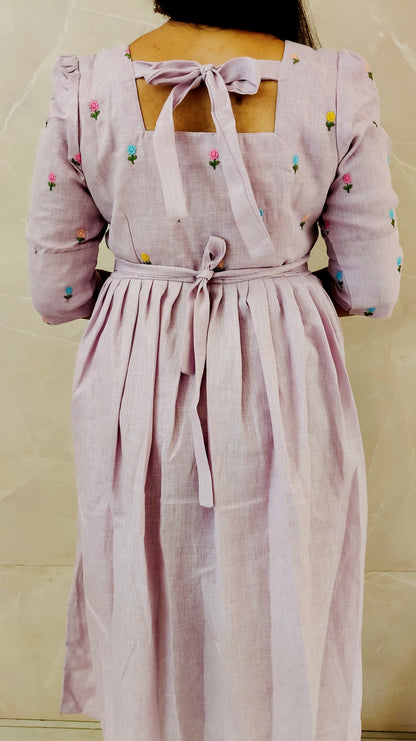 Premium Linen-Cotton Embroidery Maxi ( with cotton Lining ) [Exclusive Non-Feeding]