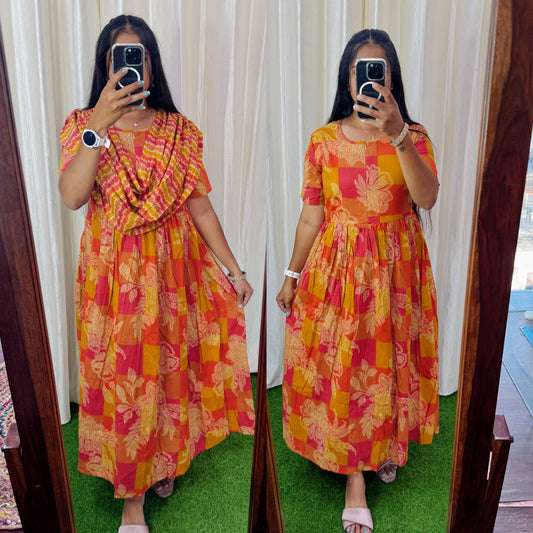 2 in 1 Cotton Maxi with Detachable Duppata ( Centre zip and Lining attached) FC0010
