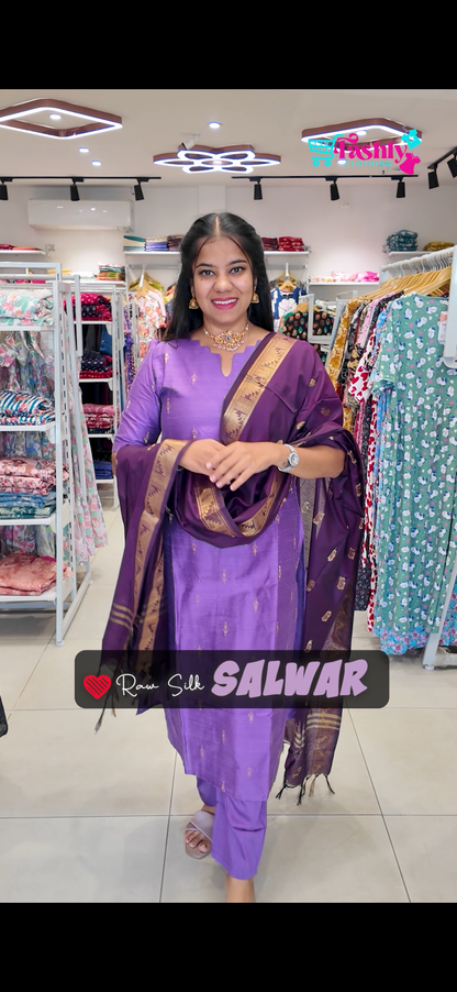 Premium Raw Silk Salwar Set-(Top,Bottom,Duppatta)-Non Feeding Only