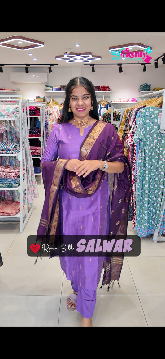 Premium Raw Silk Salwar Set-(Top,Bottom,Duppatta)-Non Feeding Only