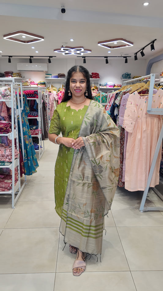 Premium Raw Silk Salwar Set-(Top,Bottom,Duppatta)- Feeding (With lining)
