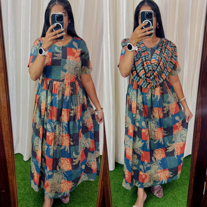 2 in 1 Cotton Maxi with Detachable Duppata ( Centre zip and Lining attached) FC009