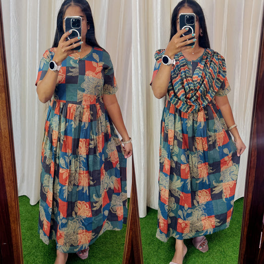 2 in 1 Cotton Maxi with Detachable Duppata ( Centre zip and Lining attached) FC009