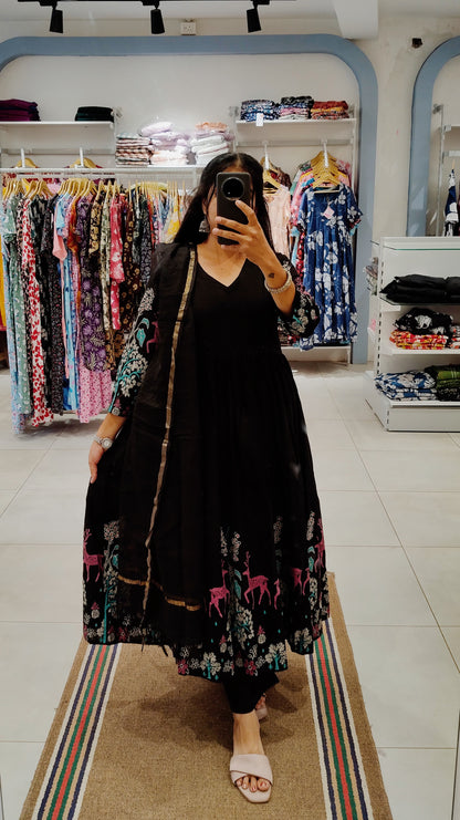 Premium Cotton Anarkali Salwar Set-(Top,Bottom,Duppatta)- Feeding/Non Feeding