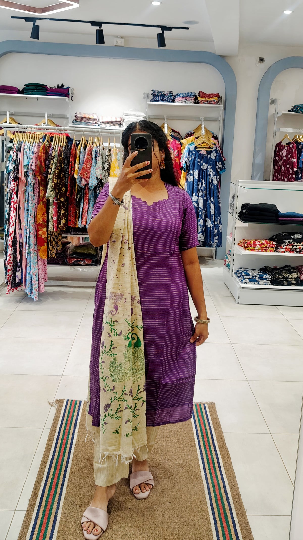 Premium Silk Cotton Salwar Set-(Top,Bottom,Duppatta)- Feeding (With lining)
