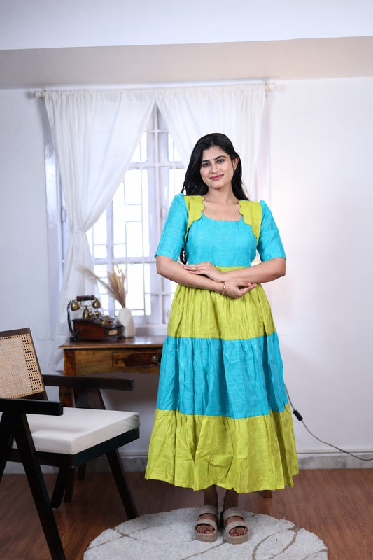 Premium Summer Silk Cotton 3-Tier Maxi Dress | Size M-3XL