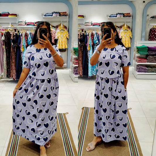 BUY 3 1500/- FLF078 Frill Zipless maternity/feeding Loungewear Maxi Pull up Model